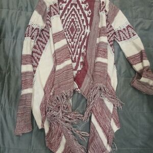 Women's Burgundy and Cream Knit Like  Western Style NOBO Cardigan Size M 7-9
